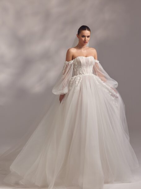 Bell sleeve wedding gown hotsell